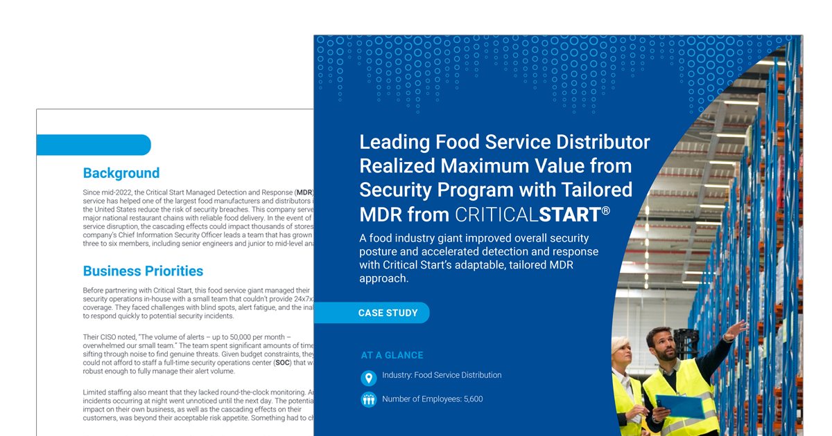 Preview image for Food Service Distributor MDR transformation case study with Critical Start.